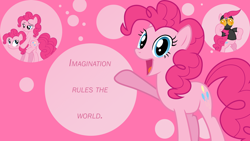 Size: 1920x1080 | Tagged: safe, artist:thesarcasticbrony, pinkie pie, earth pony, pony, bubble, goggles, pinkie spy, ponies riding ponies, spy, vector, wallpaper