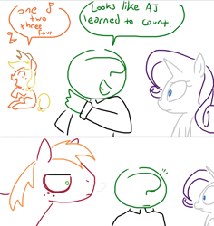 Size: 764x810 | Tagged: safe, artist:the weaver, applejack, big macintosh, rarity, oc, oc:anon, earth pony, human, pony, comic, male, raise this barn, singing, stallion, this will end in pain, this will not end well, weaver you magnificent bastard