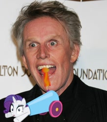 Size: 350x400 | Tagged: safe, rarity, human, cannon, fire, gary busey, irl, irl human, party cannon, photo, wat