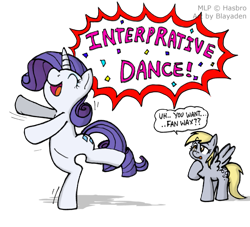 Size: 937x852 | Tagged: safe, artist:blayaden, derpy hooves, rarity, pegasus, pony, unicorn, dancing, female, mare, misspelling