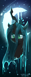 Size: 700x1700 | Tagged: safe, artist:ch-chau, artist:whiskeyice, artist:whiskyice, queen chrysalis, changeling, changeling queen, bust, crescent moon, fangs, female, moon, solo