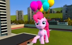 Size: 1280x800 | Tagged: safe, artist:hano, pinkie pie, earth pony, pony, 3d, balloon, flying, gmod, smiling, then watch her balloons lift her up to the sky