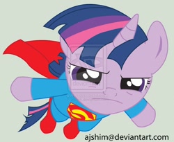 Size: 900x738 | Tagged: safe, artist:ajshim, derpibooru import, twilight sparkle, solo, superman, watermark