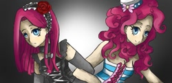 Size: 667x320 | Tagged: safe, artist:rubi-one-chan, pinkie pie, duality, humanized, pinkamena diane pie