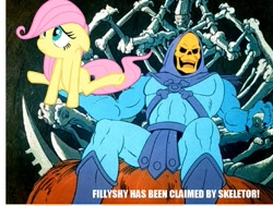 Size: 993x752 | Tagged: safe, fluttershy, pegasus, pony, 1000 hours in ms paint, crossover, filly, filly fluttershy, he-man, ms paint, skeletor