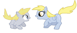 Size: 875x381 | Tagged: dead source, safe, artist:elzian-pie, derpy hooves, oc, pegasus, pony, female, filly, mother and child, mother and daughter, offspring, parent and child, parent:derpy hooves, parent:doctor whooves, parents:doctorderpy, sunshine sunshine, unnamed oc