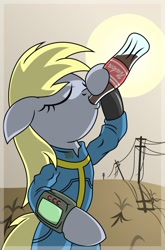 Size: 726x1101 | Tagged: safe, artist:friendshipismetal777, derpy hooves, pegasus, pony, bottle, coke, coke bottle, drink, drinking, fallout, fallout 3, female, mare, nuka cola, soda, solo, sun