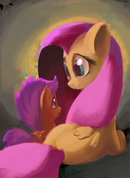 Size: 792x1080 | Tagged: safe, artist:docwario, fluttershy, scootaloo, pegasus, pony, cute, fluttermom