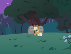 Size: 1024x771 | Tagged: safe, artist:bennett57, applejack, earth pony, pony, applejack's parents, grave, parent, sad, unhapplejack