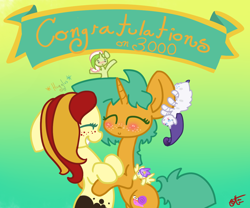 Size: 1200x1000 | Tagged: safe, artist:otterlore, rarity, snails, oc, monster pony, original species, spider, spiderpony, banner, congratulation, cute, ear, followers, freckles, glitter shell, species swap