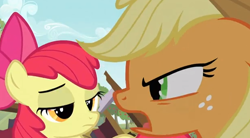 Size: 616x340 | Tagged: safe, screencap, apple bloom, applejack, earth pony, pony, apple family reunion, female, mare