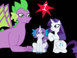 Size: 800x600 | Tagged: safe, artist:15madycat, rarity, spike, oc, oc:gem, dracony, dragon, hybrid, pony, unicorn, asksparityfamily, black background, female, interspecies offspring, male, my little pony genesis, offspring, parent:rarity, parent:spike, parents:sparity, shipping, simple background, sparity, straight, tumblr