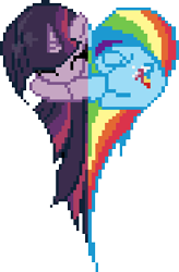 Size: 244x372 | Tagged: safe, derpibooru import, rainbow dash, twilight sparkle, pegasus, pony, female, heart, heart pony, lesbian, pixel art, shipping, simple background, sleeping, transparent background, twidash