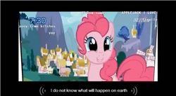 Size: 639x349 | Tagged: safe, screencap, pinkie pie, earth pony, pony, chat, female, mare, pink coat, pink mane, youtube caption