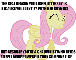 Size: 675x533 | Tagged: safe, fluttershy, pegasus, pony, female, image macro, mare, pink mane, text, yellow coat