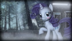 Size: 1366x768 | Tagged: safe, artist:musiikkiluomuksia, rarity, pony, unicorn, 3d, blushing, forest, gmod, solo