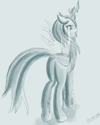 Size: 2000x2500 | Tagged: safe, artist:theunconsistentone, queen chrysalis, changeling, changeling queen, black and white, female, grayscale, monochrome, sketch