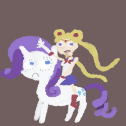 Size: 1000x1000 | Tagged: safe, artist:painting-potato, rarity, pony, unicorn, crossover, riding, sailor moon