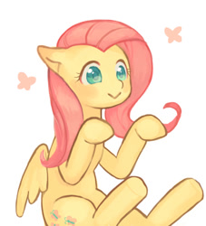 Size: 525x579 | Tagged: dead source, safe, artist:hotomura, fluttershy, pegasus, pony, :>, colored pupils, cute, female, mare, pixiv, shyabetes, solo