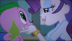 Size: 1427x821 | Tagged: safe, screencap, rarity, spike, dog, equestria girls, equestria girls (movie), female, male, out of context, shipping, shipping fuel, spike the dog, tongue out