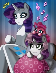 Size: 550x722 | Tagged: safe, artist:xjkenny, pinkie pie, rarity, sweetie belle, anthro, unguligrade anthro, arm hooves, pinkie bank