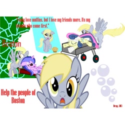 Size: 514x514 | Tagged: artist needed, safe, derpy hooves, sea swirl, seafoam, pegasus, pony, bandage, boston, boston bombing, boston marathon, boston marathon bombing, bubble, clothes, female, injured, mare, massachusetts, muffin, shirt, t-shirt, tragedy