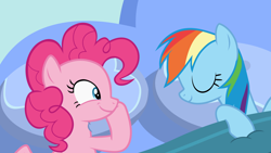 Size: 12800x7200 | Tagged: safe, artist:frownfactory, derpibooru import, pinkie pie, rainbow dash, earth pony, pegasus, pony, secrets and pies, absurd resolution, bed, blanket, eyes closed, female, lesbian, mare, pillow, pinkiedash, shipping, sleeping, smiling