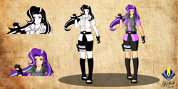 Size: 5950x2975 | Tagged: safe, artist:penspark, starlight glimmer, human, absurd resolution, anime, clothes, crossover, feet, fingerless gloves, gloves, humanized, kunoichi, looking at you, monochrome, naruto, ninja, smiling, solo