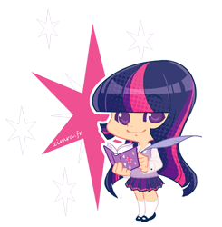 Size: 546x557 | Tagged: safe, artist:zimra-art, derpibooru import, twilight sparkle, book, chibi, humanized