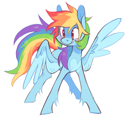 Size: 991x914 | Tagged: safe, artist:xenon, derpibooru import, rainbow dash, pegasus, pony, blushing, female, mare, simple background, smiling, solo, spread wings, transparent background, unshorn fetlocks, wings