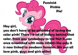 Size: 400x282 | Tagged: dead source, safe, pinkie pie, earth pony, pony, feminism, feministmylittlepony, meta, pink, text, tumblr