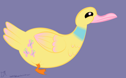 Size: 1280x790 | Tagged: safe, artist:superblobmonster, fluttershy, duck, 30 minute art challenge, female, flutterduck, op, purple background, simple background, solo, species swap