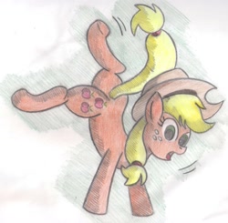 Size: 1439x1412 | Tagged: safe, artist:shinkuma, applejack, earth pony, pony, solo, traditional art