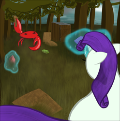 Size: 1514x1528 | Tagged: safe, artist:mart3323, rarity, crab, pony, unicorn, fight, magic, rarity fighting a giant crab