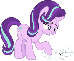 Size: 7732x6400 | Tagged: safe, artist:parclytaxel, angel bunny, starlight glimmer, pony, rabbit, unicorn, no second prances, .svg available, absurd resolution, animal, bellyrubs, cute, female, grin, interspecies, lidded eyes, male, on back, open mouth, shipping, simple background, smiling, starbunny, starlight is a bunny fondler, straight, transparent background, vector