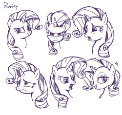 Size: 1000x943 | Tagged: safe, artist:hobbang, rarity, pony, unicorn, expressions, monochrome, solo