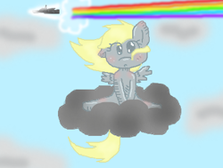 Size: 450x340 | Tagged: safe, artist:unicornicopian, derpy hooves, pegasus, pony, cloud, cloudy, female, mare, rainbow