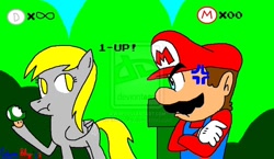 Size: 1024x592 | Tagged: safe, artist:edwinshy, derpy hooves, pegasus, pony, angry, crossover, female, mare, mario, ms paint, mushroom, nintendo, super mario bros., upset, video game