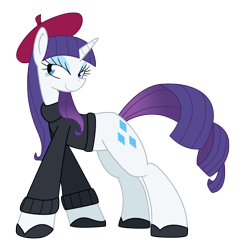 Size: 2453x2512 | Tagged: safe, rarity, pony, unicorn, beatnik rarity, beret, clothes, hat, solo, sweater