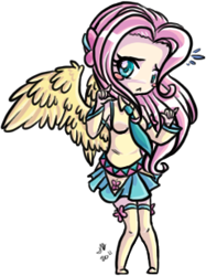 Size: 230x308 | Tagged: safe, artist:kiaralime, fluttershy, chibi, clothes, crossover, humanized, skirt, vocaloid, winged humanization