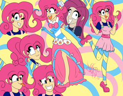 Size: 3210x2507 | Tagged: safe, artist:elactra02, pinkie pie, :3, alternate hairstyle, clothes, dress, gala dress, hat, humanized, party hat, pinkamena diane pie, solo, tongue out