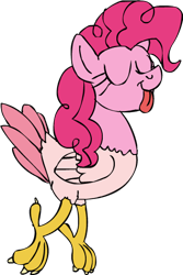 Size: 333x500 | Tagged: safe, artist:colossalstinker, pinkie pie, chicken, earth pony, pony, eyes closed, female, pink hair, simple background, solo