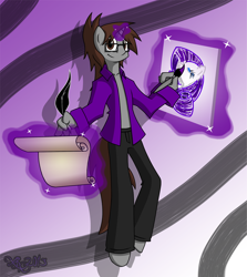 Size: 850x953 | Tagged: safe, artist:xain-russell, rarity, oc, anthro, paintbrush, quill, scroll, skinny, vivid dreams