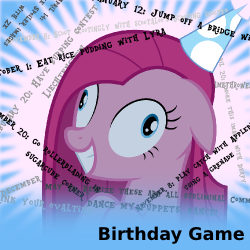 Size: 250x250 | Tagged: safe, artist:ze, pinkie pie, birthday game, exploitable meme, pinkamena diane pie, spoilered image joke