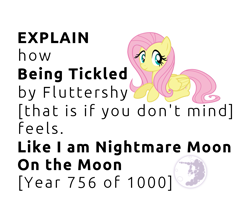 Size: 1595x1424 | Tagged: safe, fluttershy, nightmare moon, pegasus, pony, game, moon, text, tickling