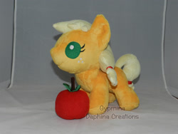 Size: 2400x1800 | Tagged: safe, artist:gypmina, applejack, pony, apple, auction, baby, charity, cute, doll, foal, irl, obligatory apple, photo, plushie, toy