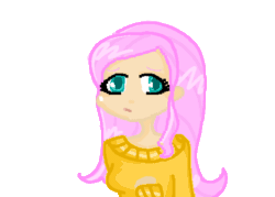 Size: 504x360 | Tagged: safe, artist:ninasquirrelly, fluttershy, animated, clothes, female, humanized, pink hair, solo