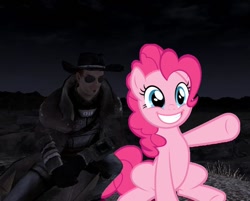 Size: 744x597 | Tagged: safe, pinkie pie, human, armor, courier, fallout, fallout: new vegas, fanfic, glasses, hat