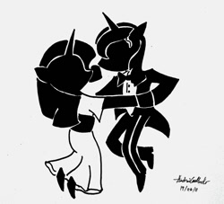 Size: 900x818 | Tagged: safe, artist:thewormouroboros, prince blueblood, rarity, black and white, dancing, female, grayscale, humanized, male, rariblood, shipping, straight