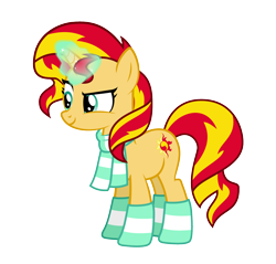 Size: 1756x1681 | Tagged: safe, artist:mohawgo, sunset shimmer, pony, unicorn, boots, clothes, magic, scarf, simple background, smirk, solo, transparent background, vector, winter